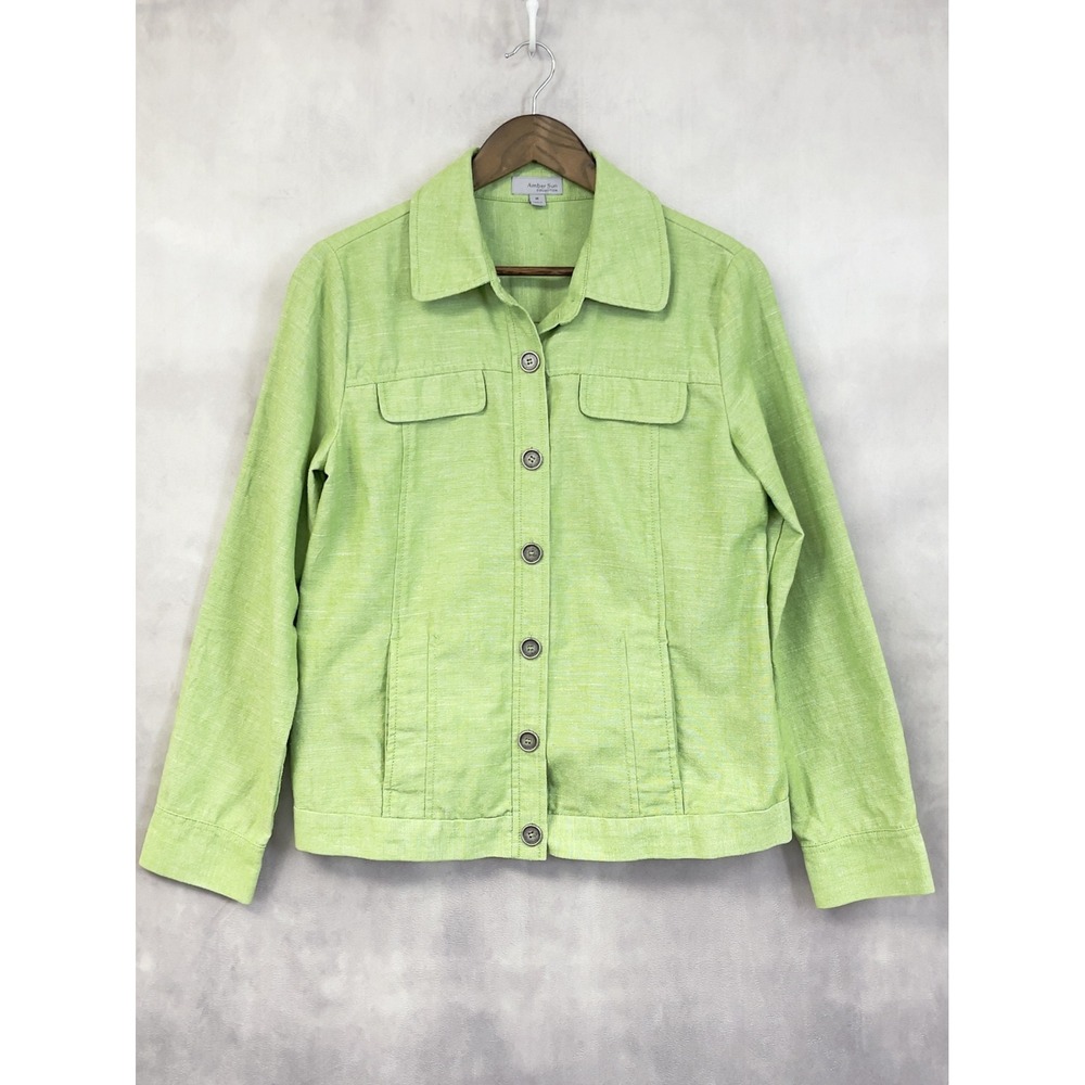 Amber Sun Collection‎ Linen Blend Jacket Womens Medium Coastal Preppy Hamptons